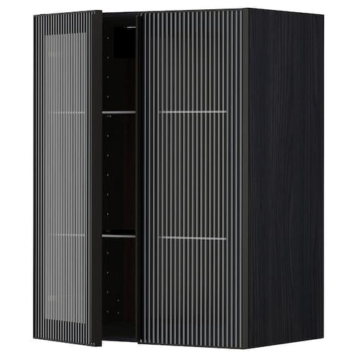 METOD - Wall cabinet w shelves/2 glass drs, black/Hejsta anthracite reeded glass, 60x80 cm