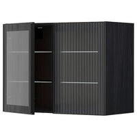 METOD - Wall cabinet w shelves/2 glass drs, black/Hejsta anthracite reeded glass, 80x60 cm - best price from Maltashopper.com 89490731