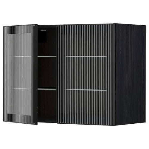 METOD - Wall cabinet w shelves/2 glass drs, black/Hejsta anthracite reeded glass, 80x60 cm