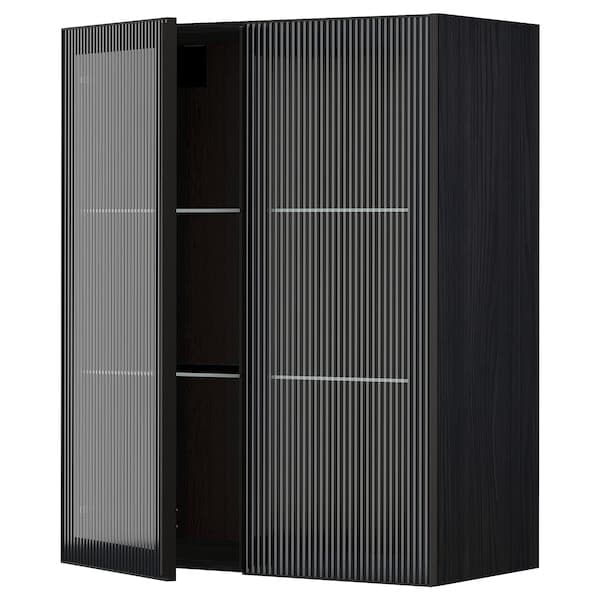 Ikea METOD - Wall cabinet w shelves/2 glass drs, black/Hejsta anthracite reeded glass, 80x100 cm