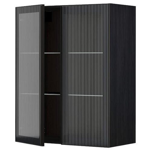 METOD - Wall cabinet w shelves/2 glass drs, black/Hejsta anthracite reeded glass, 80x100 cm