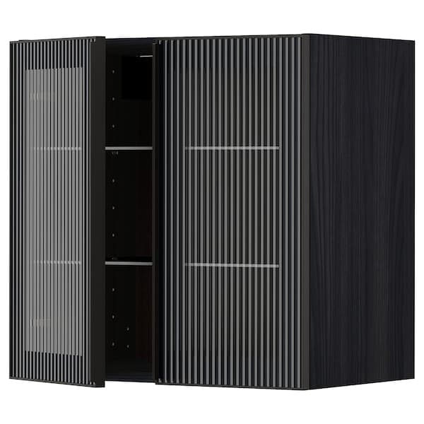 Ikea METOD - Wall cabinet w shelves/2 glass drs, black/Hejsta anthracite reeded glass, 60x60 cm
