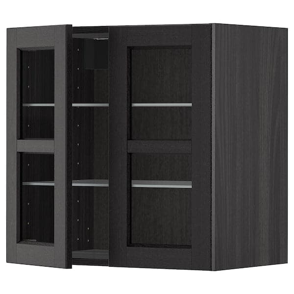Ikea METOD - Wall cabinet w shelves/2 glass drs, black/Lerhyttan black stained, 60x60 cm