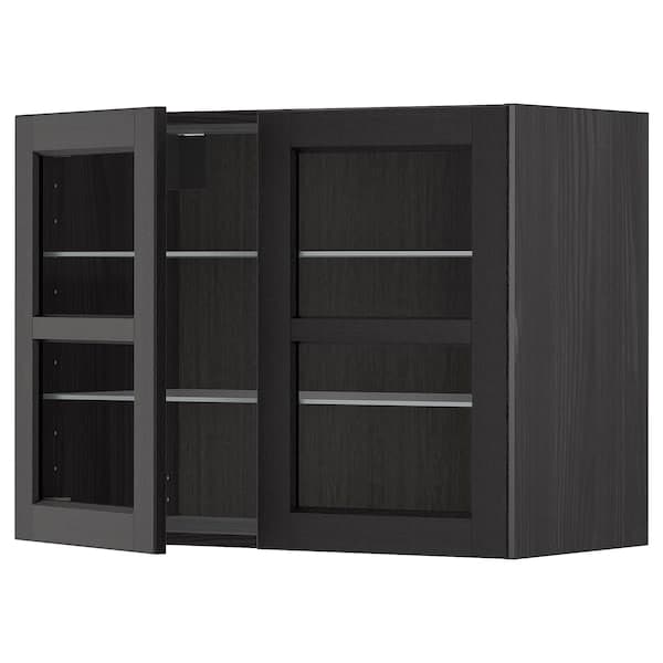 Ikea METOD - Wall cabinet w shelves/2 glass drs, black/Lerhyttan black stained, 80x60 cm
