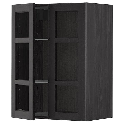 METOD - Wall cabinet w shelves/2 glass drs, black/Lerhyttan black stained, 60x80 cm