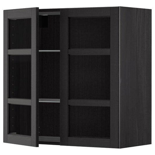 Ikea METOD - Wall cabinet w shelves/2 glass drs, black/Lerhyttan black stained, 80x80 cm