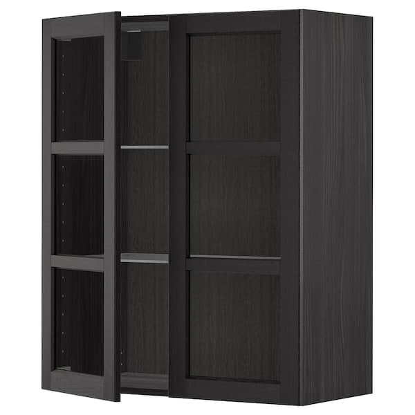 Ikea METOD - Wall cabinet w shelves/2 glass drs, black/Lerhyttan black stained, 80x100 cm