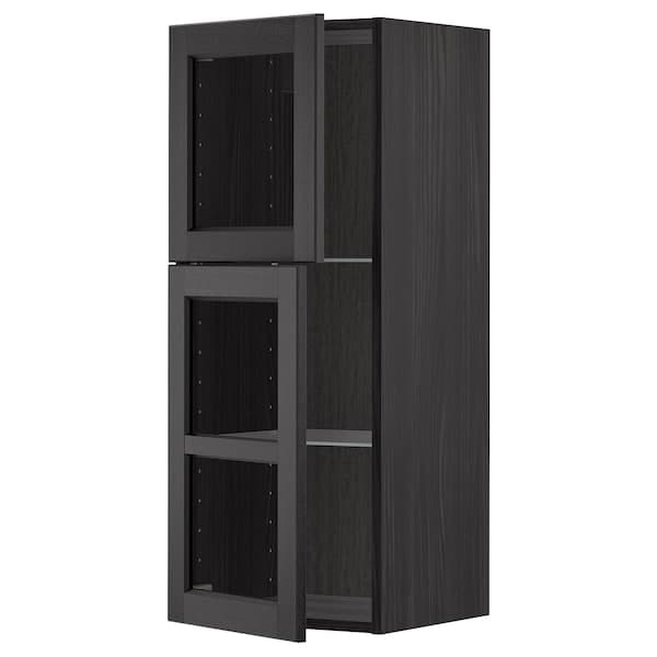 Ikea METOD - Wall cabinet w shelves/2 glass drs, black/Lerhyttan black stained, 40x100 cm