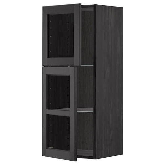 Ikea METOD - Wall cabinet w shelves/2 glass drs, black/Lerhyttan black stained, 40x100 cm