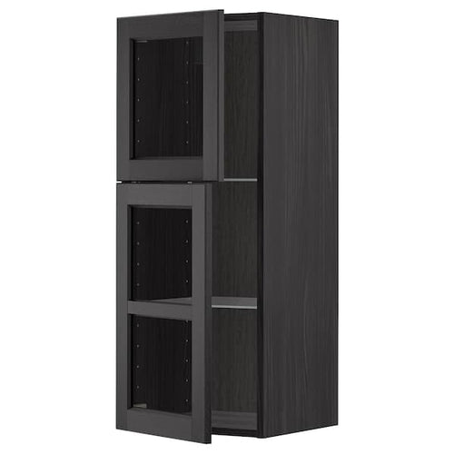 METOD - Wall cabinet w shelves/2 glass drs, black/Lerhyttan black stained, 40x100 cm