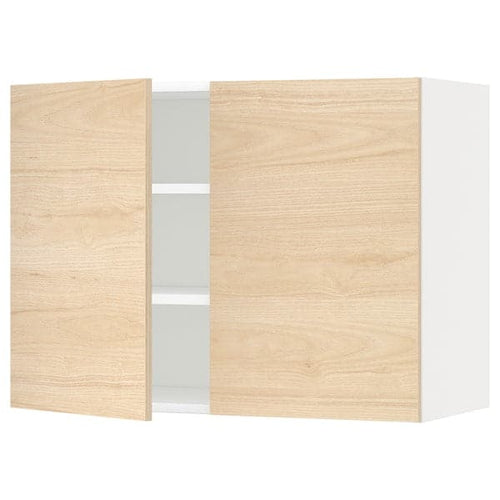 METOD - Wall cabinet with shelves/2 doors, white/Askersund light ash effect, 80x60 cm