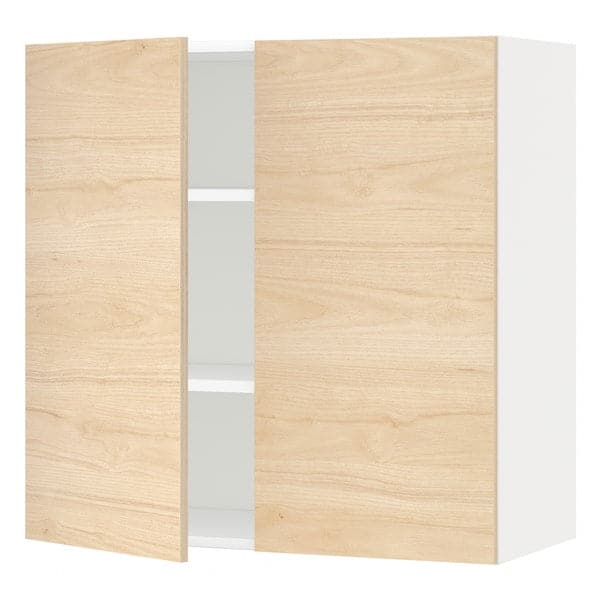 METOD - Wall cabinet with shelves/2 doors, white/Askersund light ash effect, 80x80 cm - best price from Maltashopper.com 49457620