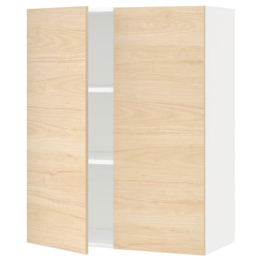 Ikea METOD - Wall cabinet with shelves/2 doors, white/Askersund light ash effect, 80x100 cm