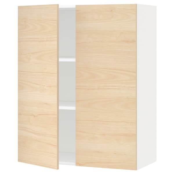 METOD - Wall cabinet with shelves/2 doors, white/Askersund light ash effect