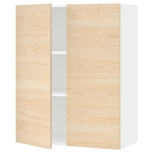 METOD - Wall cabinet with shelves/2 doors, white/Askersund light ash effect, 80x100 cm