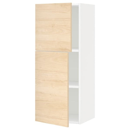 METOD - Wall cabinet with shelves/2 doors, white/Askersund light ash effect, 40x100 cm