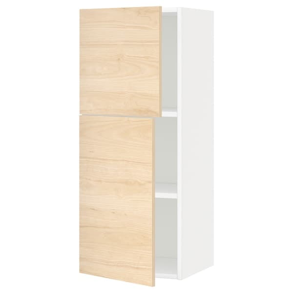 METOD - Wall cabinet with shelves/2 doors, white/Askersund light ash effect, 40x100 cm