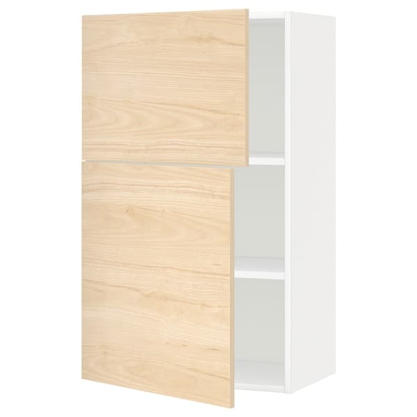 METOD - Wall cabinet with shelves/2 doors, white/Askersund light ash effect, 60x100 cm