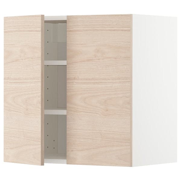 METOD - Wall cabinet with shelves/2 doors, white/Askersund light ash effect, 60x60 cm - best price from Maltashopper.com 79463568
