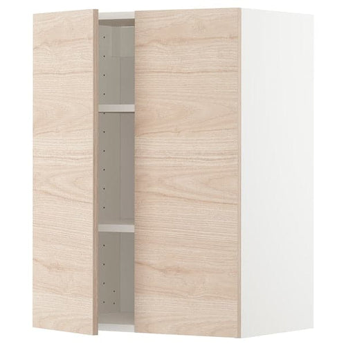 METOD - Wall cabinet with shelves/2 doors, white/Askersund light ash effect, 60x80 cm