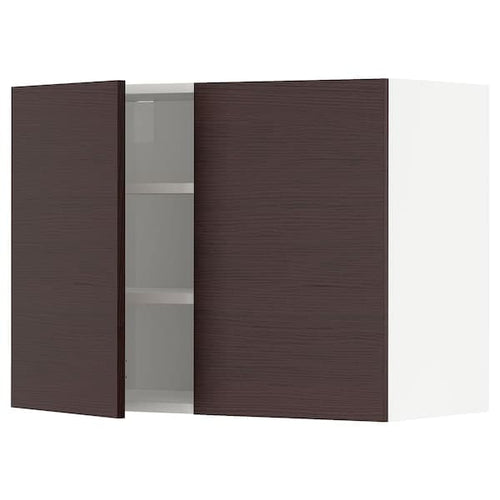 METOD - Wall cabinet with shelves/2 doors, white Askersund/dark brown ash effect, 80x60 cm