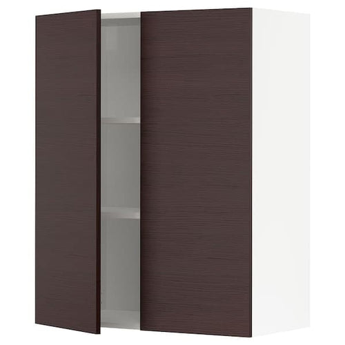 METOD - Wall cabinet with shelves/2 doors, white Askersund/dark brown ash effect, 80x100 cm