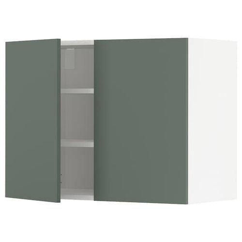METOD - Wall cabinet with shelves/2 doors, white/Bodarp grey-green, 80x60 cm