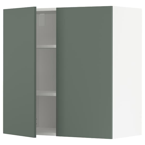 METOD - Wall cabinet with shelves/2 doors, white/Bodarp grey-green, 80x80 cm