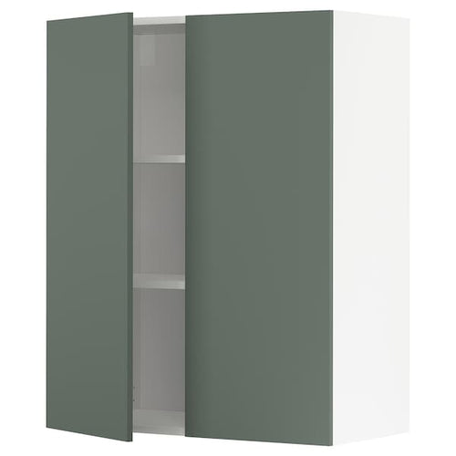 METOD - Wall cabinet with shelves/2 doors, white/Bodarp grey-green, 80x100 cm