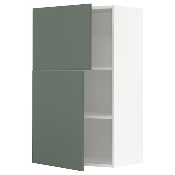 METOD - Wall cabinet with shelves/2 doors, white/Bodarp grey-green, 60x100 cm