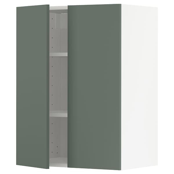 METOD - Wall cabinet with shelves/2 doors, white/Bodarp grey-green, 60x80 cm