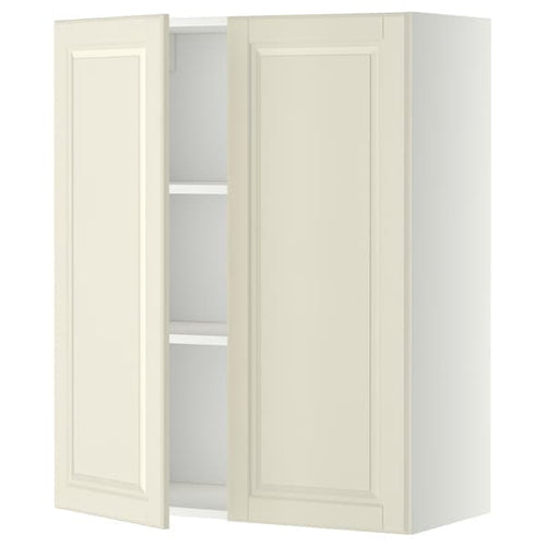METOD wall cabinet with shelves/2 doors, white/Bodbyn off-white, 80x100 cm