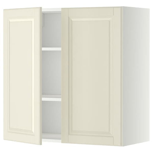 METOD - Wall cabinet with shelves/2 doors, white/Bodbyn off-white, 80x80 cm