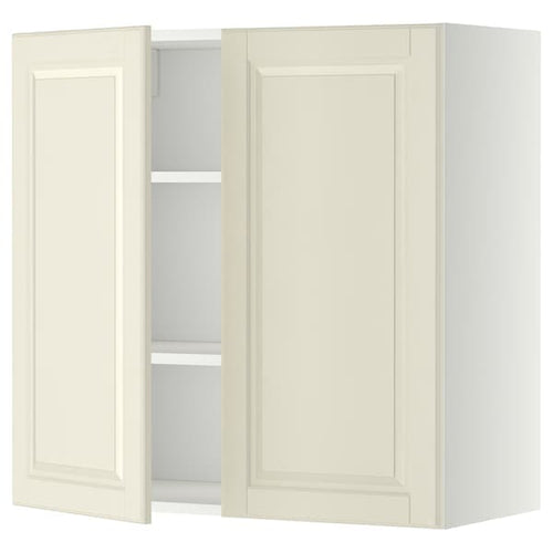 METOD wall cabinet with shelves/2 doors, white/Bodbyn off-white, 80x80 cm