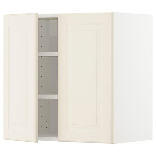 METOD - Wall cabinet with shelves/2 doors, white/Bodbyn off-white, 60x60 cm - best price from Maltashopper.com 69458869