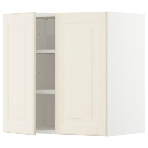METOD - Wall cabinet with shelves/2 doors, white/Bodbyn off-white, 60x60 cm