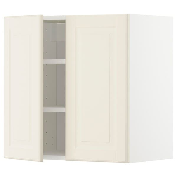 METOD - Wall cabinet with shelves/2 doors, white/Bodbyn off-white, 60x60 cm