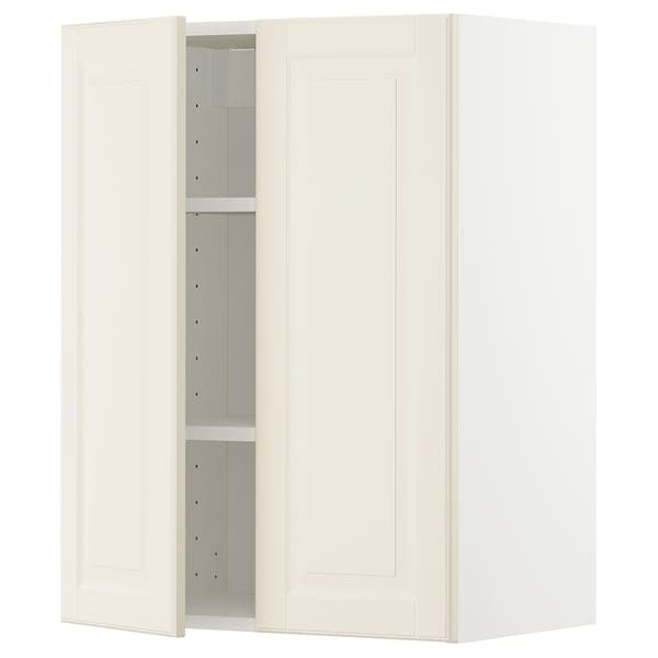 METOD - Wall cabinet with shelves/2 doors, white/Bodbyn off-white, 60x80 cm