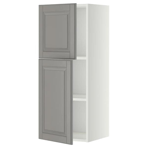 METOD - Wall cabinet with shelves/2 doors, white/Bodbyn grey, 40x100 cm