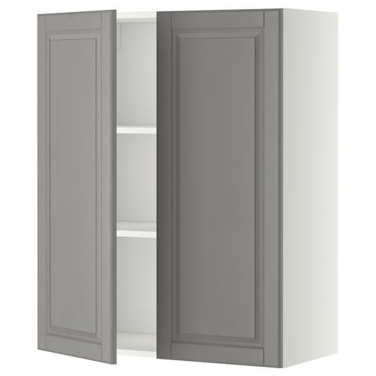 Ikea METOD - Wall cabinet with shelves/2 doors, white/Bodbyn grey, 80x100 cm