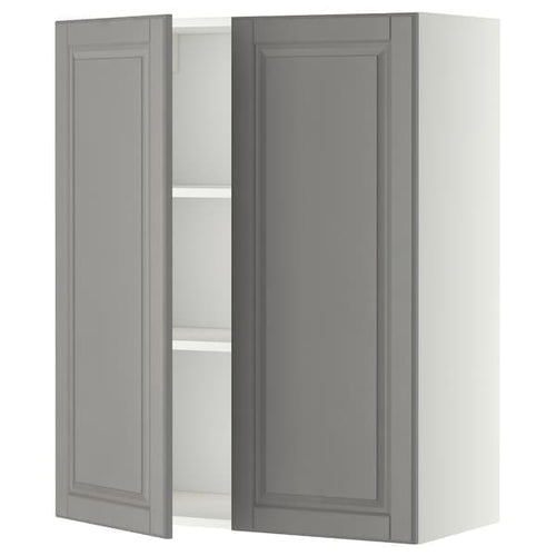 METOD - Wall cabinet with shelves/2 doors, white/Bodbyn grey, 80x100 cm