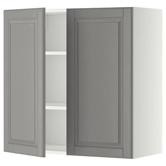 Ikea METOD - Wall cabinet with shelves/2 doors, white/Bodbyn grey, 80x80 cm