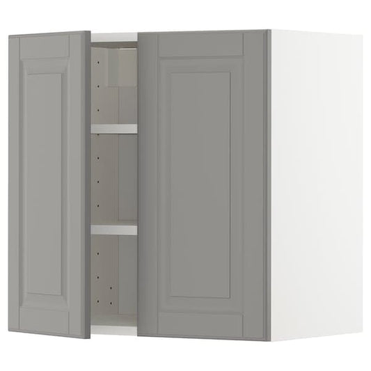 Ikea METOD - Wall cabinet with shelves/2 doors, white/Bodbyn grey, 60x60 cm