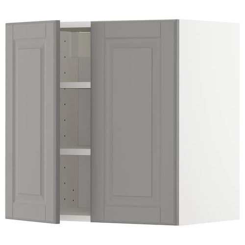METOD - Wall cabinet with shelves/2 doors, white/Bodbyn grey, 60x60 cm