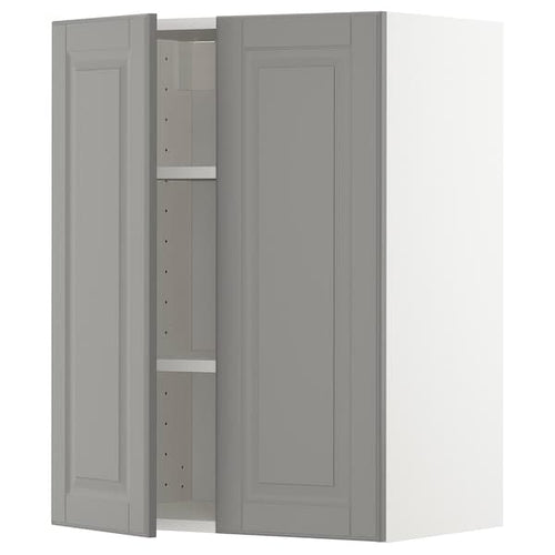 METOD - Wall cabinet with shelves/2 doors, white/Bodbyn grey, 60x80 cm