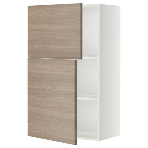 METOD Wall cabinet with shelves/2 doors - white/Brokhult light grey 60x100 cm , 60x100 cm