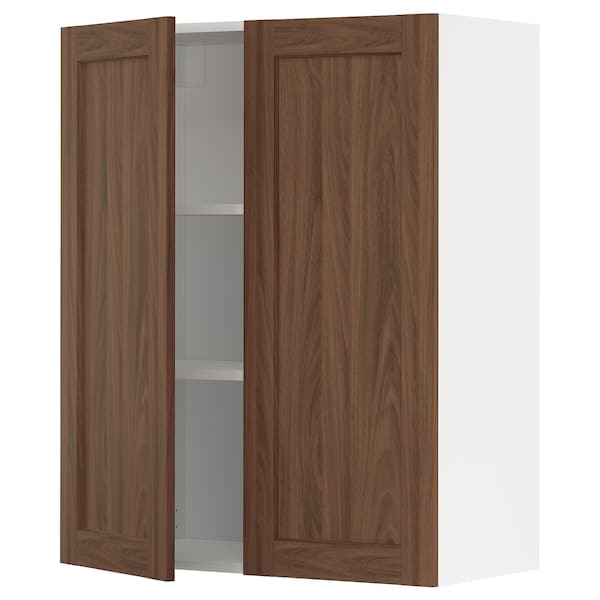 Ikea METOD - Wall cabinet with shelves/2 doors, white Enköping/brown walnut effect, 80x100 cm