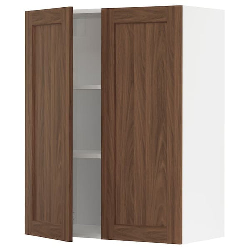 METOD - Wall cabinet with shelves/2 doors, white Enköping/brown walnut effect, 80x100 cm