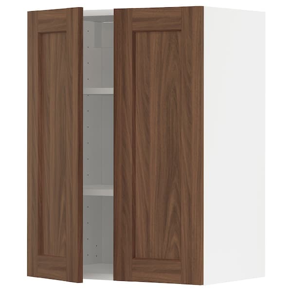 METOD - Wall cabinet with shelves/2 doors, white Enköping/brown walnut effect, 60x80 cm - best price from Maltashopper.com 49475129