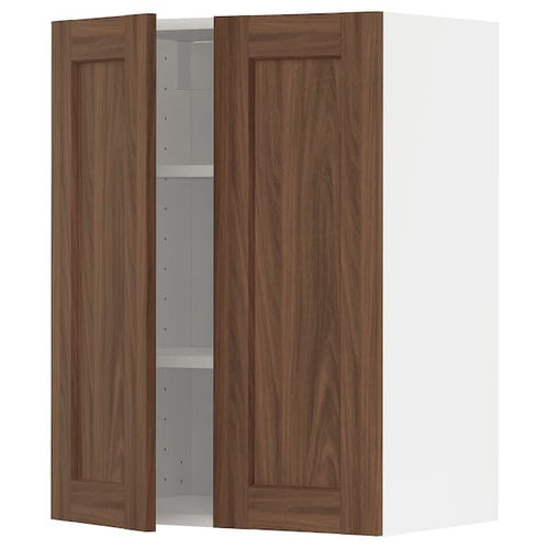 METOD - Wall cabinet with shelves/2 doors, white Enköping/brown walnut effect, 60x80 cm